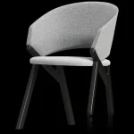 High-quality 3D model of Pacini Cappellini Byron upholstered dining chair with curved back and dark wood frame