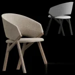 High-quality 3D model of Pacini Cappellini Byron upholstered dining chair with curved back and dark wood frame