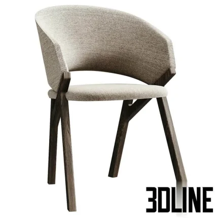 High-quality 3D model of Pacini Cappellini Byron upholstered dining chair with curved back and dark wood frame