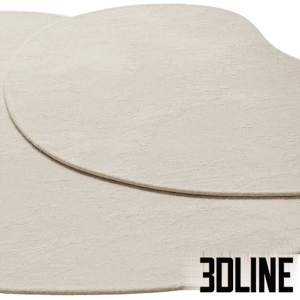 High-quality 3D model of a plain irregular shaped wool rug (Zara Home) with subtle texture for minimalist living room visualization