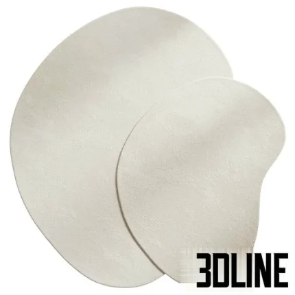 High-quality 3D model of a plain irregular shaped wool rug (Zara Home) with subtle texture for minimalist living room visualization