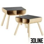 High-quality 3D model of Plan Toys black table and chair set with curved wood edges and integrated storage for children's room