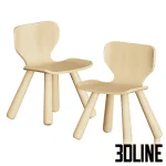 High-quality 3D model of Plan Toys black table and chair set with curved wood edges and integrated storage for children's room