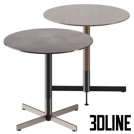 High-quality 3D model of Poltrona Frau Bob Bistrot round table with minimalist cross-shaped base and dark tabletop