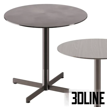 High-quality 3D model of Poltrona Frau Bob Bistrot round table with minimalist cross-shaped base and dark tabletop
