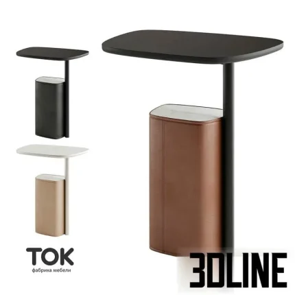 High-quality 3D model set of Poppies side tables with round metal tops and cylindrical leather/lacquer storage bases