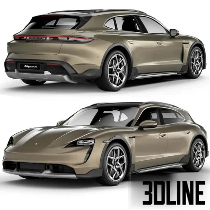 High-resolution 3D model of Porsche Taycan Turbo S Cross Turismo 2021 electric car in metallic brown finish