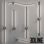 High-resolution 3D model set of REIDI linear LED wall lights by Lampatron with black metal bodies for modern interior lighting