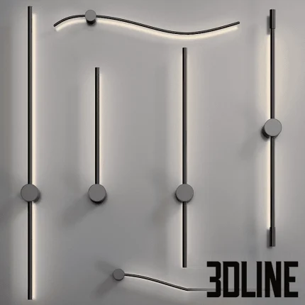 High-resolution 3D model set of REIDI linear LED wall lights by Lampatron with black metal bodies for modern interior lighting