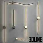 High-resolution 3D model set of REIDI linear LED wall lights by Lampatron with black metal bodies for modern interior lighting