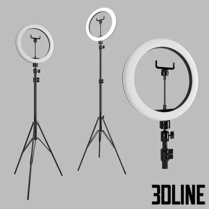 High-detail 3D model of a Ring Light LED USB with adjustable tripod stand for professional photography and makeup application