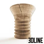 High-resolution 3D model of Riva 1920 wooden coffee table/stool made from a natural log with cracks and rough carved texture