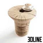 High-resolution 3D model of Riva 1920 wooden coffee table/stool made from a natural log with cracks and rough carved texture