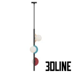 High-quality 3D model of Sepia vertical pendant lamp with white glass globes and colorful geometric metal discs