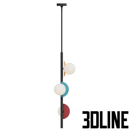 High-quality 3D model of Sepia vertical pendant lamp with white glass globes and colorful geometric metal discs
