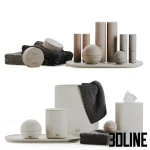 High-resolution 3D model set of SKKN BY KIM bathroom accessories including skincare bottles, trays, and soft towels