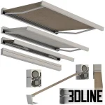 High-resolution 3D model of a sliding outdoor awning/sun canopy with durable fabric and metal frame in multiple color options