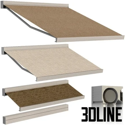 High-resolution 3D model of a sliding outdoor awning/sun canopy with durable fabric and metal frame in multiple color options
