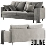 High-quality 3D model of Slipson low profile sofa with plush velvet cushions and subtle wooden legs in multiple colors