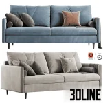 High-quality 3D model of Slipson low profile sofa with plush velvet cushions and subtle wooden legs in multiple colors