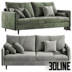 High-quality 3D model of Slipson low profile sofa with plush velvet cushions and subtle wooden legs in multiple colors