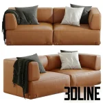 High-quality 3D model of Soho leather sofa with cubic design, thin metal base, and decorative throw blanket