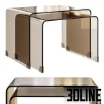 High-resolution 3D model set of two stackable tempered glass coffee tables with rounded corners for luxury modern interior