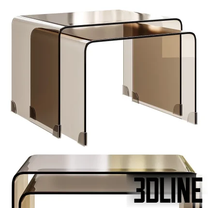 High-resolution 3D model set of two stackable tempered glass coffee tables with rounded corners for luxury modern interior