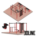 High-resolution 3D model of S-20 street sport workout equipment with pull-up bars, monkey bars, and benches for outdoor park render