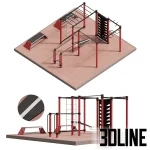 High-resolution 3D model of S-20 street sport workout equipment with pull-up bars, monkey bars, and benches for outdoor park render