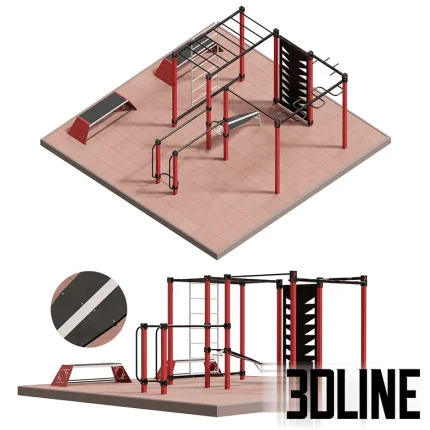 High-resolution 3D model of S-20 street sport workout equipment with pull-up bars, monkey bars, and benches for outdoor park render