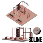 High-resolution 3D model of S-20 street sport workout equipment with pull-up bars, monkey bars, and benches for outdoor park render