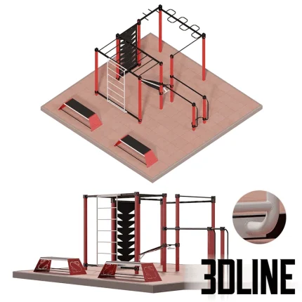 High-resolution 3D model of S-20 street sport workout equipment with pull-up bars, monkey bars, and benches for outdoor park render