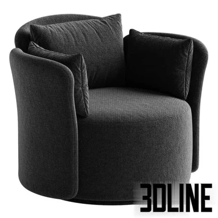 High-quality 3D model of Lulu L swivel chair in textured boucle fabric for contemporary living room or lobby visualization