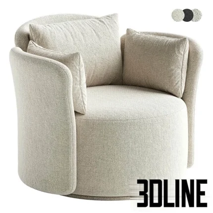 High-quality 3D model of Lulu L swivel chair in textured boucle fabric for contemporary living room or lobby visualization