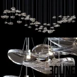 High-resolution 3D model of Terzani Manta multi-level cascading glass pendant light with curved, abstract glass shades