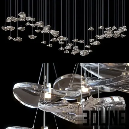 High-resolution 3D model of Terzani Manta multi-level cascading glass pendant light with curved, abstract glass shades