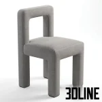 High-quality 3D model of Toptun fully upholstered dining chair with geometric U-shaped back and soft fabric texture