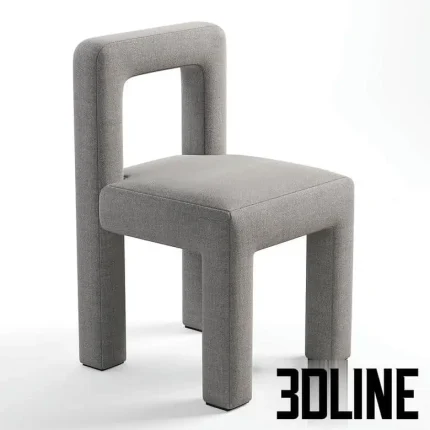 High-quality 3D model of Toptun fully upholstered dining chair with geometric U-shaped back and soft fabric texture