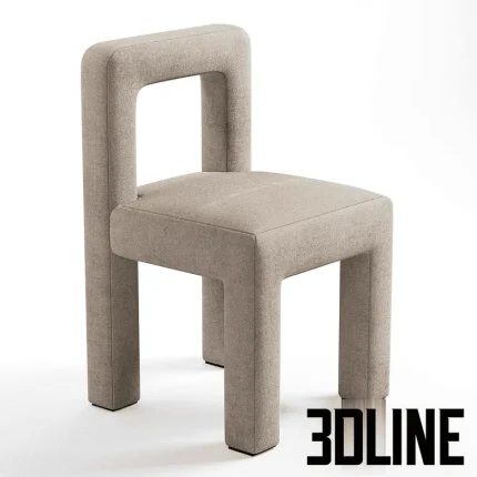 High-quality 3D model of Toptun fully upholstered dining chair with geometric U-shaped back and soft fabric texture