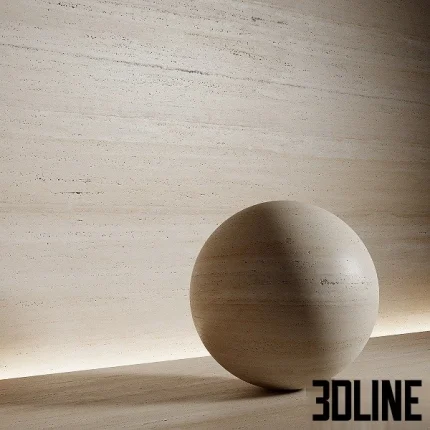 High-resolution 3D material of Travertine stone slab with horizontal veins and seamless texture for luxury wall and floor rendering