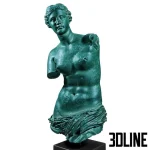High-resolution 3D model of Venus de Milo bust statue on a marble/black pedestal base in two patina finishes