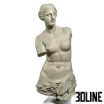 High-resolution 3D model of Venus de Milo bust statue on a marble/black pedestal base in two patina finishes