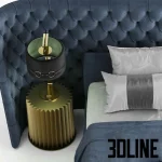 High-resolution 3D model of Vittoria Frigerio MEDICI LARGE tufted velvet bed set with nightstands and bedding