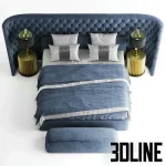 High-resolution 3D model of Vittoria Frigerio MEDICI LARGE tufted velvet bed set with nightstands and bedding