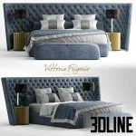 High-resolution 3D model of Vittoria Frigerio MEDICI LARGE tufted velvet bed set with nightstands and bedding