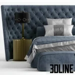 High-resolution 3D model of Vittoria Frigerio MEDICI LARGE tufted velvet bed set with nightstands and bedding