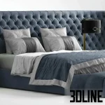 High-resolution 3D model of Vittoria Frigerio MEDICI LARGE tufted velvet bed set with nightstands and bedding