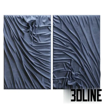High-resolution 3D model of a draped fabric wall panel set in velvet texture for luxury bedroom interior decoration