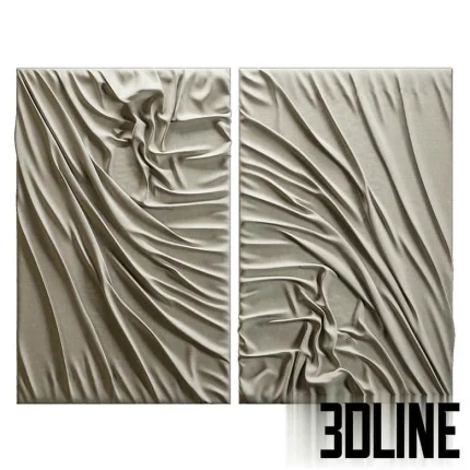 High-resolution 3D model of a draped fabric wall panel set in velvet texture for luxury bedroom interior decoration
